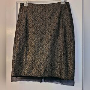 Ann Taylor Black and Gold Lace Pencil Skirt